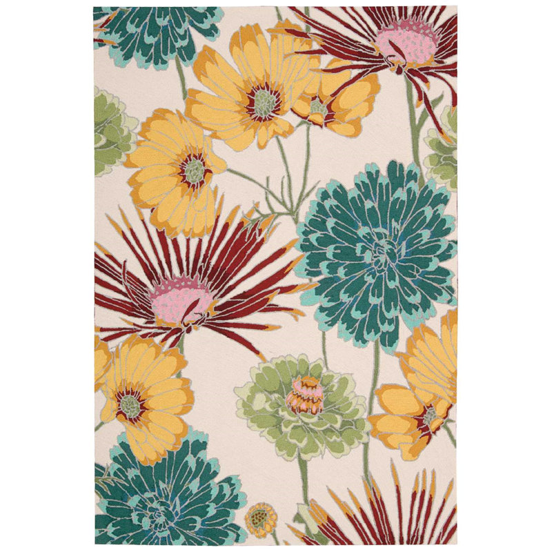 Asiha Hand Hooked Floral Indoor Rug, Rectangle 1'9" x 2'9"