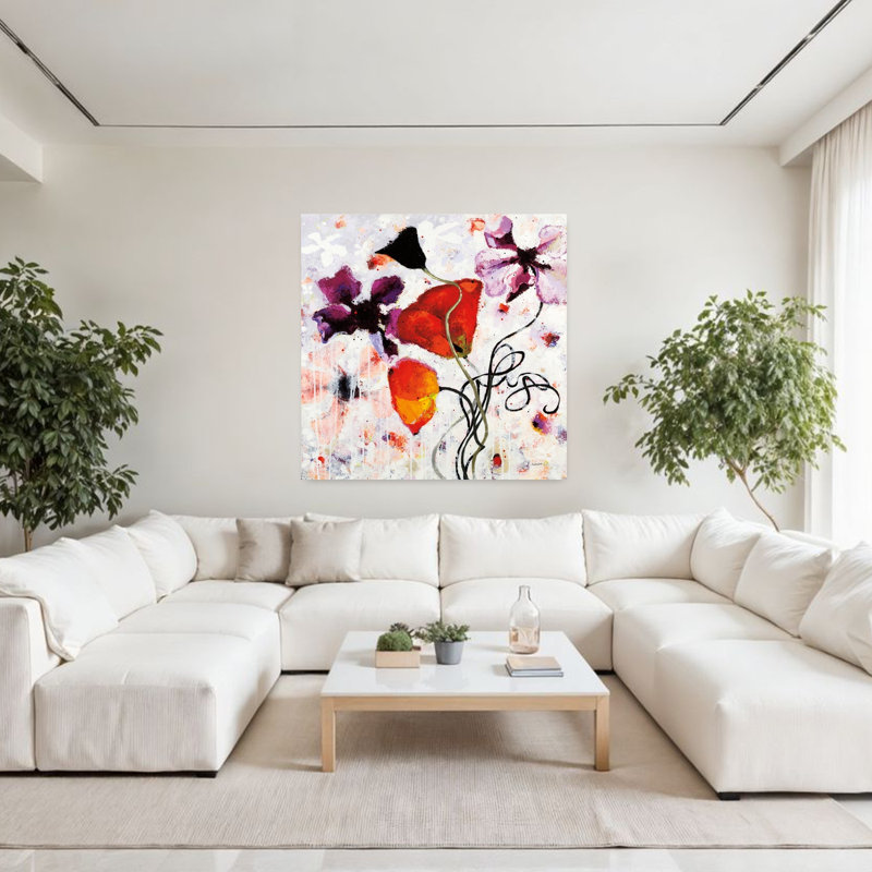 Art contemporain abstrait du coquelicot noir, H 48 po x l 48 po