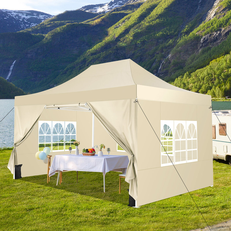 15 Ft. W x 10 Ft. D Pop up Canopy Tent for Parties, Khaki