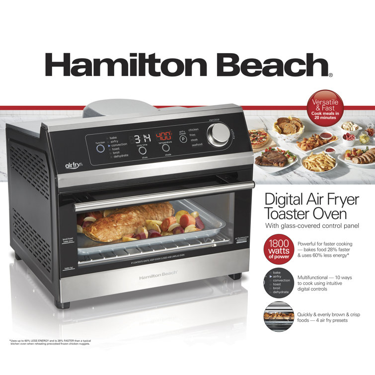 Hamilton Beach Toaster Oven Air Fryer Combo with Large Capacity, Fits 6  Slices or 12” Pizza, 4 Cooking Functions for Convection, Bake, Broil,  Roll-Top