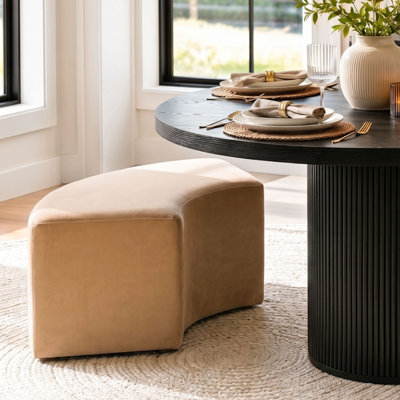 18.5" Seat Height Velvet Upholstered Curved Dining Bench