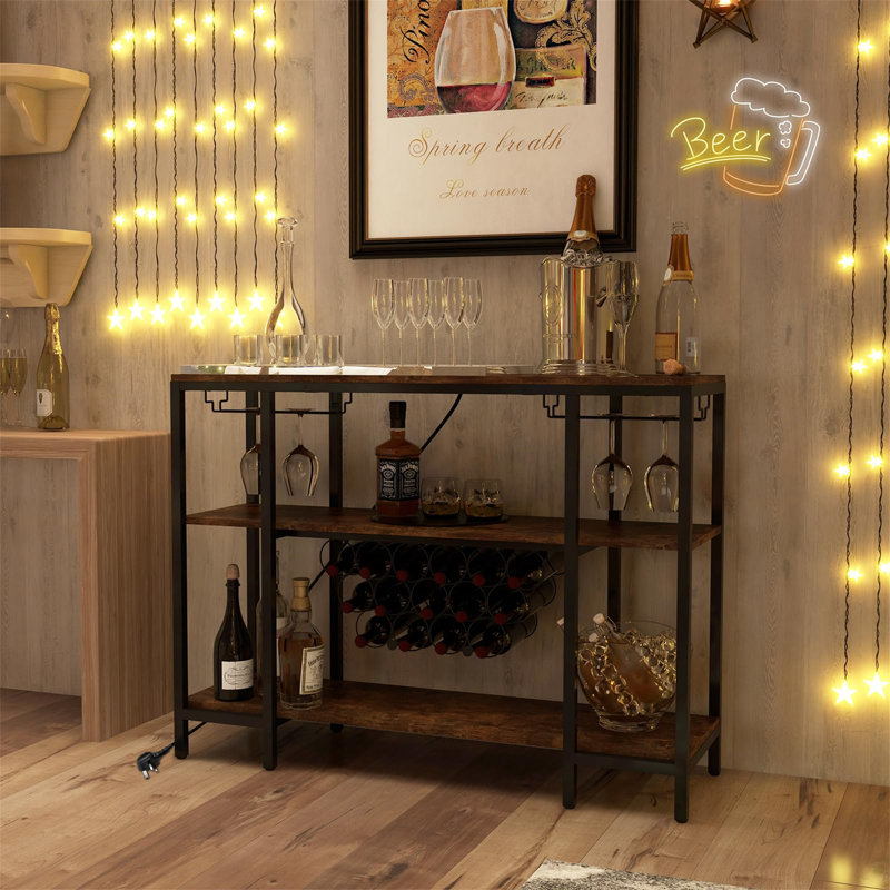 Open Shelving Wine Bottle & Glass Rack Brown