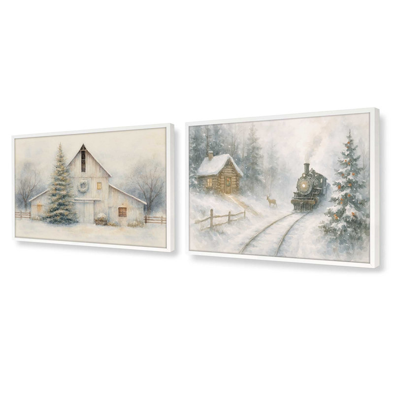 Ensemble de 2 reproductions d'art givré, H 12,5 po x l 31 po, Blanc opaque