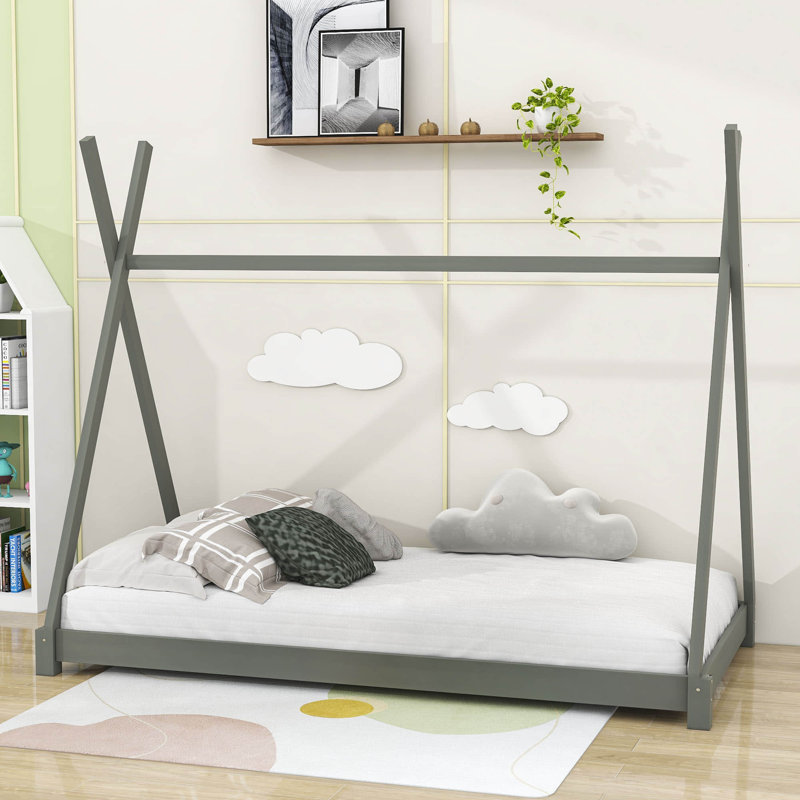 Krisha Twin Size Platform Bed with Slats Support, Gray