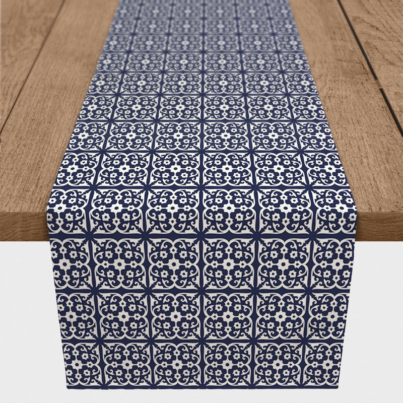 Artis Geometric Table Runner, 90" L x 16" W, Navy Blue