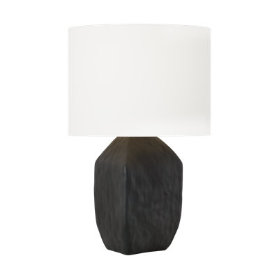 Lampe de table 1 lumière Hable Bridlington au fini céramique noire avec abat-jour en tissu de lin blanc