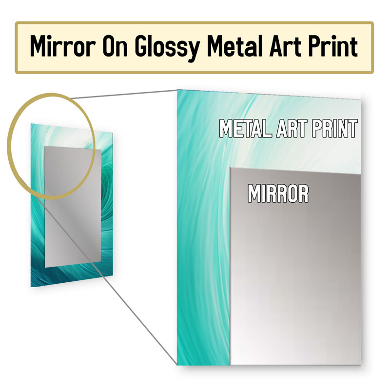 «Wondrous Wave Spiral» - miroir décoratif spirales abstraites, miroir mural turquoise, impression sur métal, 40 po x 30 po