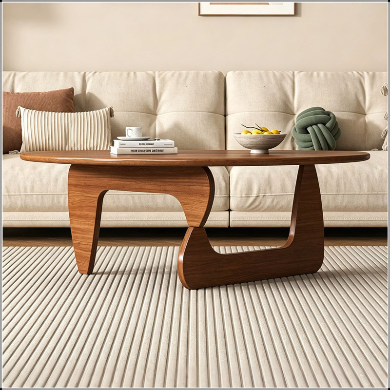 Table basse ovale de style Noguchi, table basse en bois de style Mid-Century moderne de 34 po, table d'appoint triangulaire stable pour salon