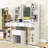 Vanity Table with LED Lighted Mirror, RGB Glass Cabinets, Drawers, Shelves, Power Outlets and Stool-1543539548
