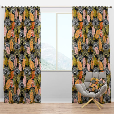 Autumn leaves lace textured pattern - Mid-Century Curtain - Velvet Room darkening - 1 panel