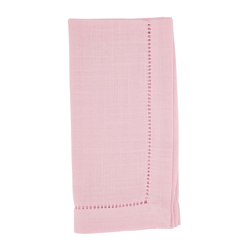 Pink Polyester Hemstitched Dinner Napkins, Set of 12