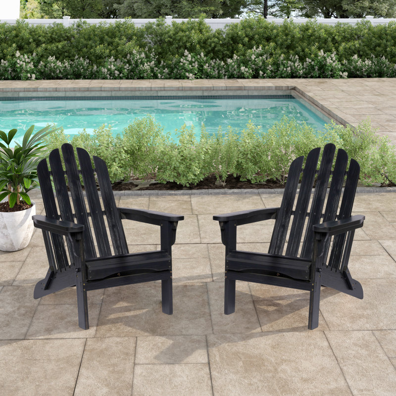 Chaise Adirondack pliante en bois massif Amza, Noir