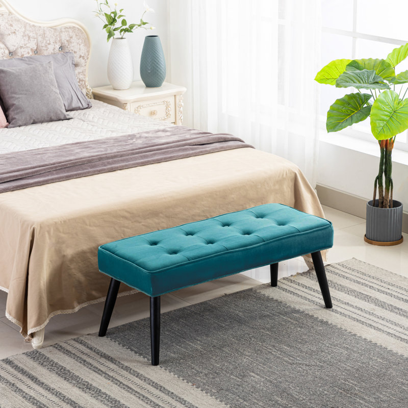 Kirsten Upholstered Bench, Teal Polyester Blend