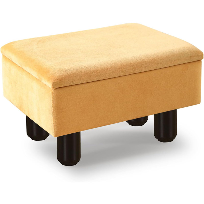 12'' Wide Rectangle Storage Footstool Upholstered Ottoman, Yellow