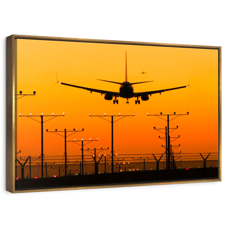 Silhouette d'aérogare, Cadre flottant doré, 31 po x 21 po