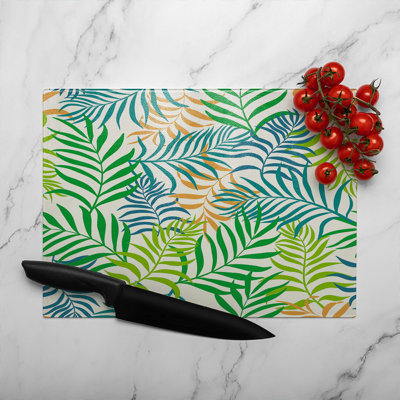Tropical Palm Leaves Designer Glass Chopping Board