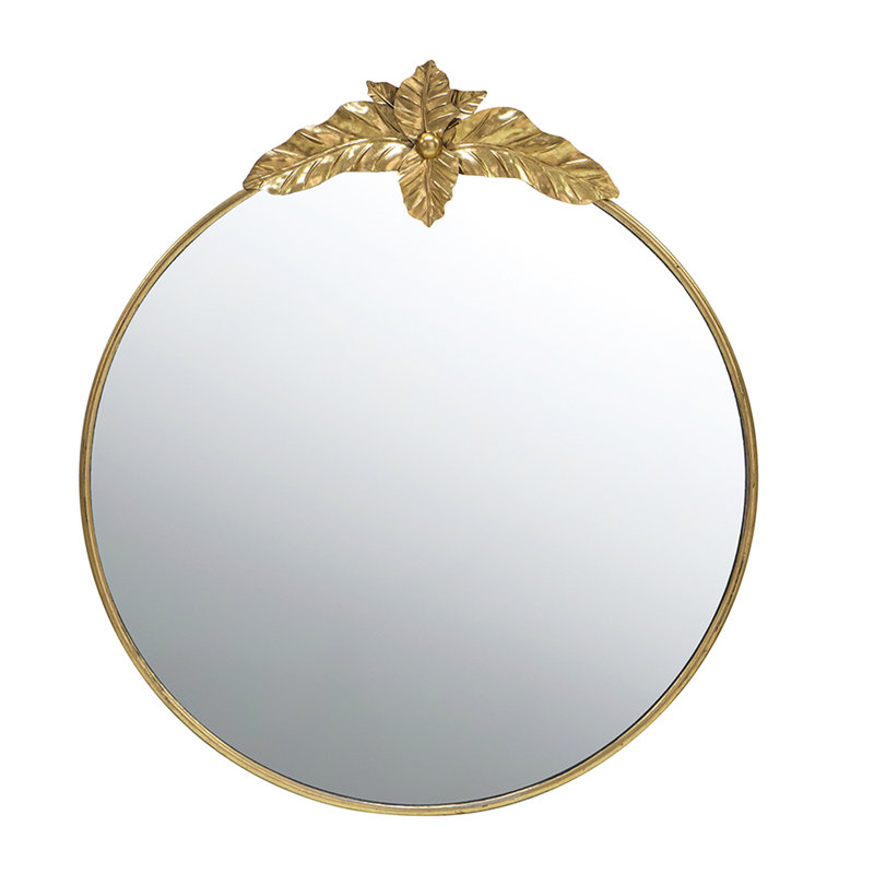 Miroir circulaire de 36 po x 41 po en métal doré, idéal pour le salon de la chambre à coucher