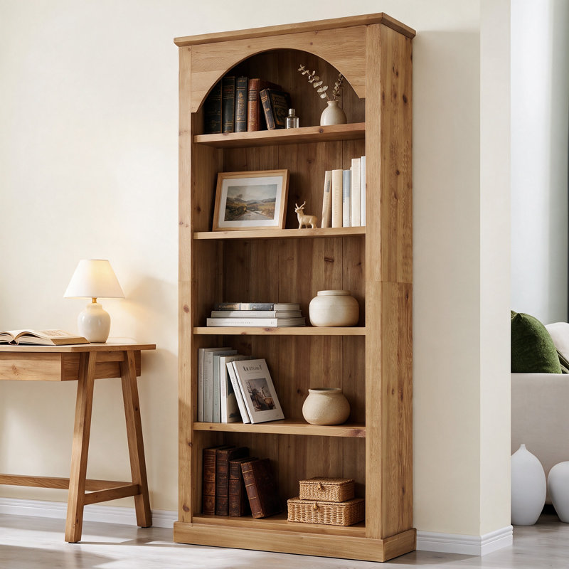 Solid Wood 5-Shelf Arched Bookcase
