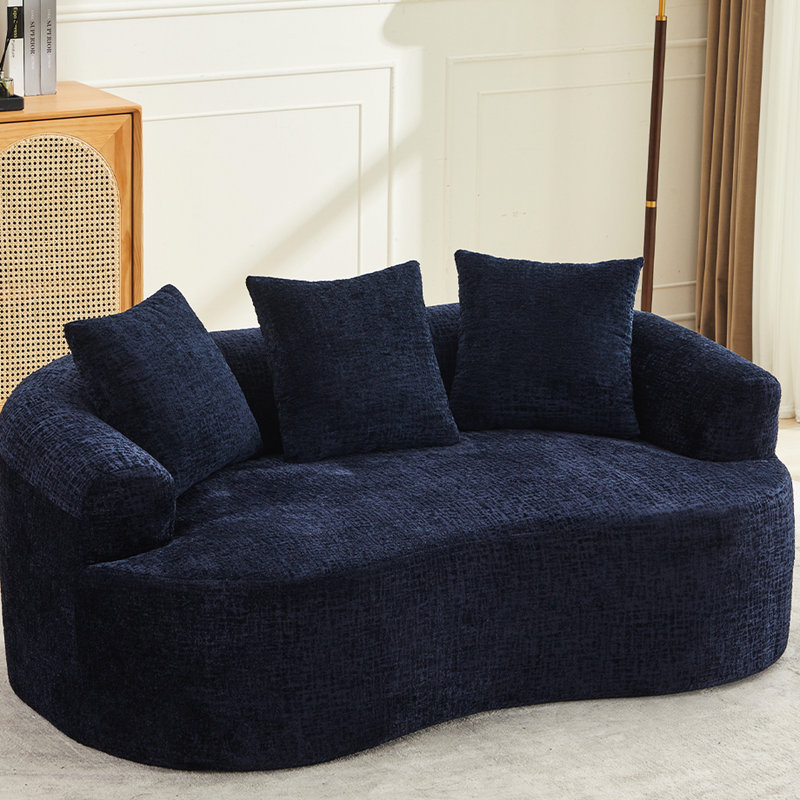 Canapé incurvé en chenille bleue, 3 coussins, aucun assemblage requis, siège en mousse à mémoire de forme, idéal pour les familles actives et les maisons.