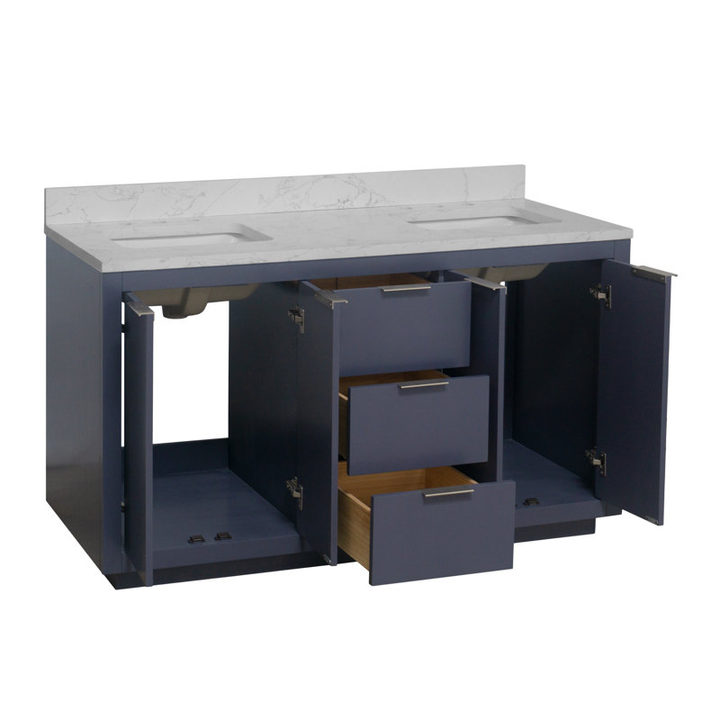 Ensemble de meuble-lavabo double 60 po Anastazia, Gris marine