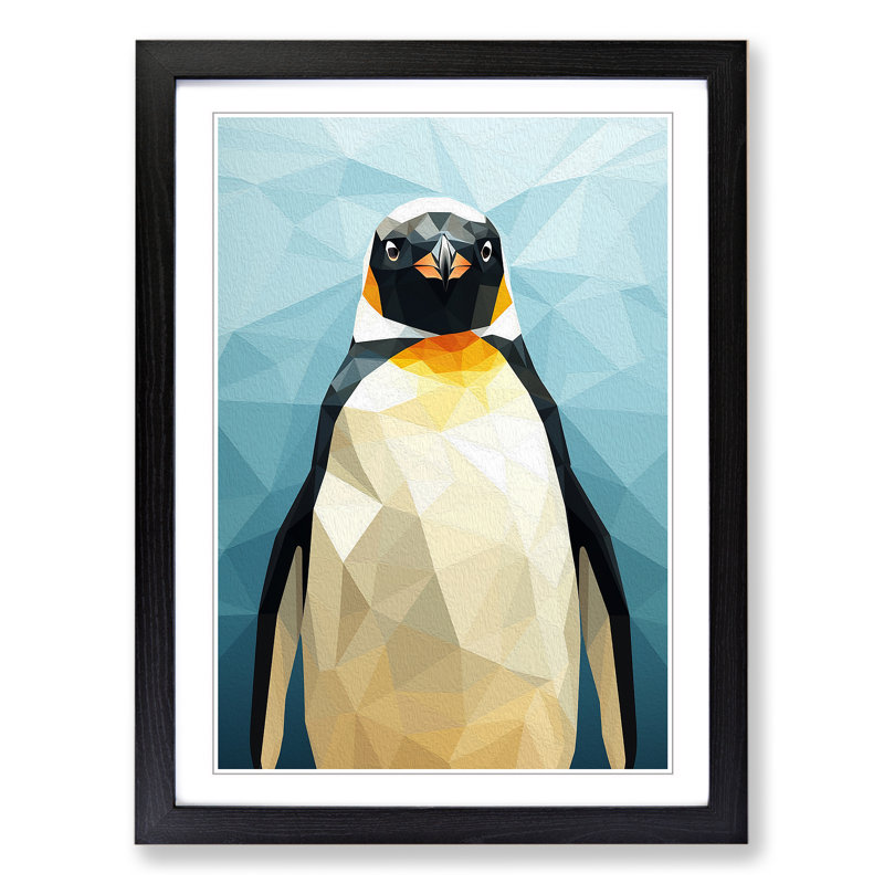 Penguin Geometric - Single Picture Frame Print on Wood, Black Framed, 34cm H x 25cm W