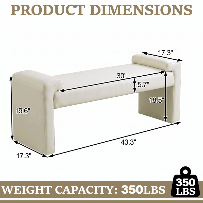 Banc de chambre en tissu, H 19,6 po x l 43,3 po x P 17,3 po, Polyuréthane beige