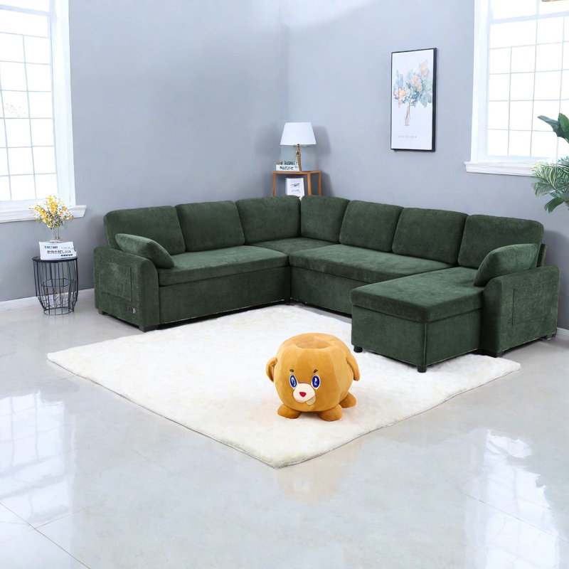 Canapé modulaire convertible en chenille de 111 po convertible avec rangement