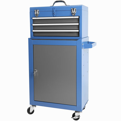 Rolling Garage Workshop Tool Organizer: Detachable 3 Drawer Tool Chest With Large Storage Cabinet And Adjustable Shelf