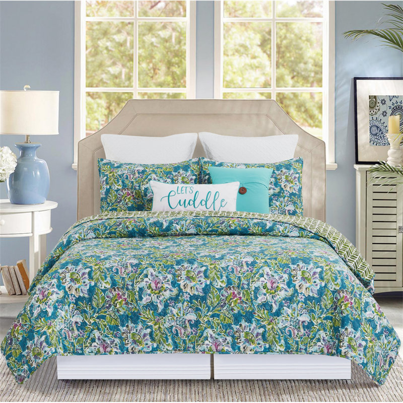 Violet Purple Cotton Reversible Quilt Set, Full/Queen Quilt + 2 Shams