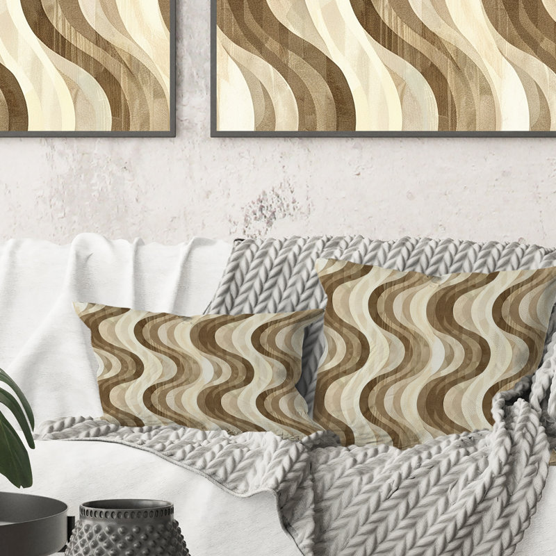 Coussin beige beige Midcentury Wave Lines I - Midcentury, H 16 po x l 16 po