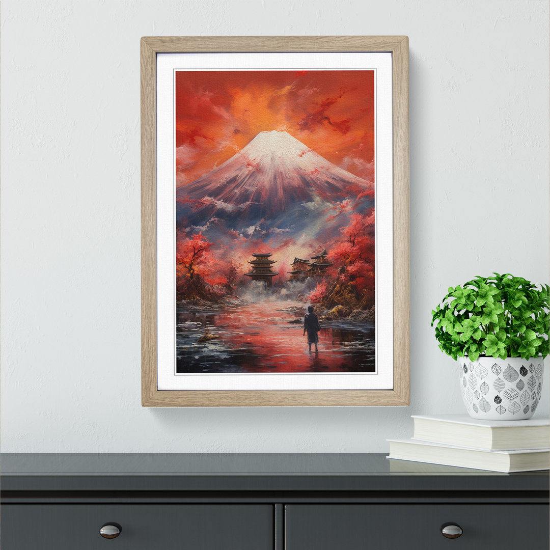 Mount Fuji Action Gemälde - Einzelner Bilderrahmen Kunstdrucke auf Holz