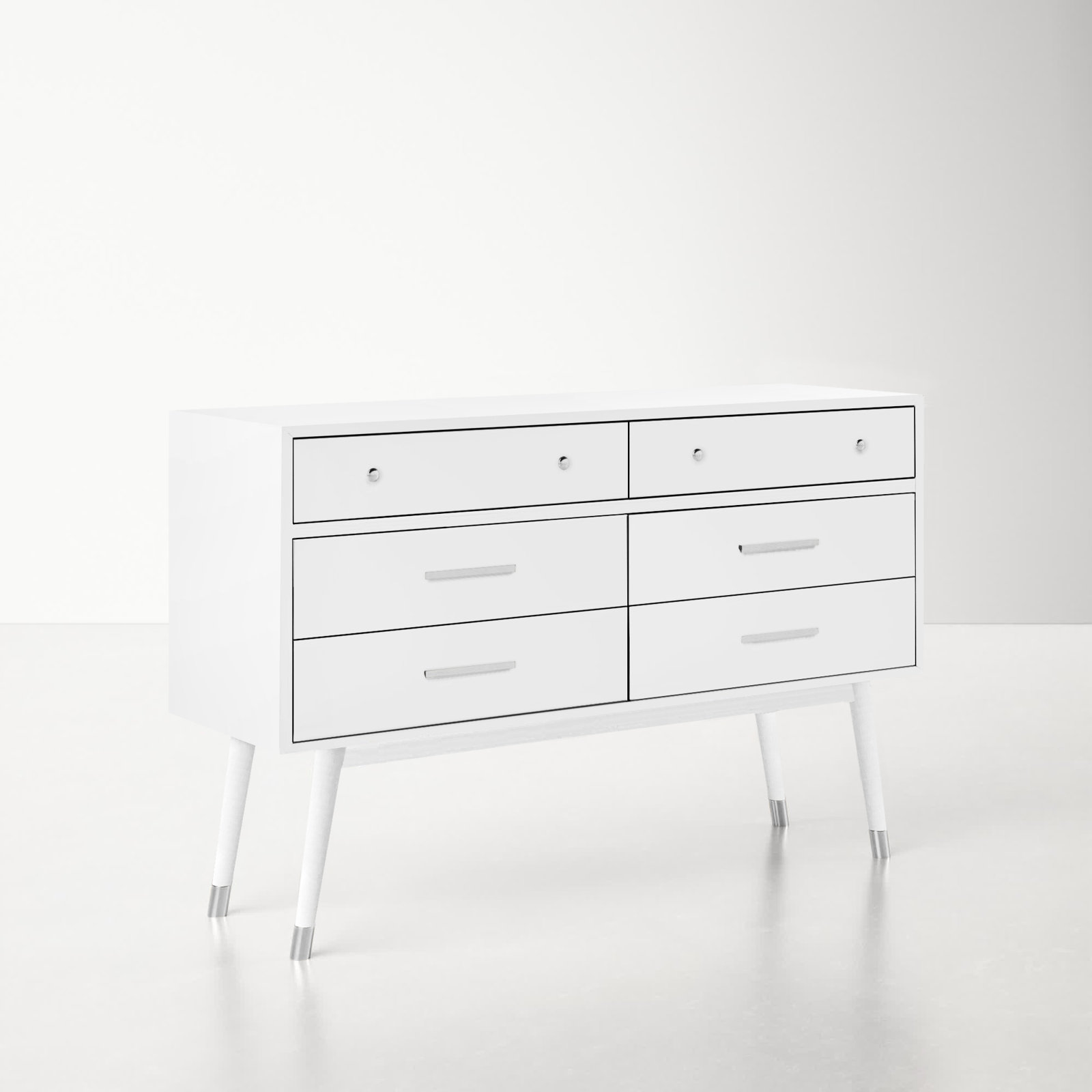 Samuel 6 - Drawer Double Dresser, White/Silver