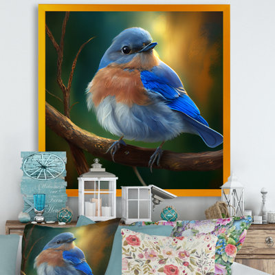 Magnifique oiseau bleu brillant sur une branche III - oiseau, art mural