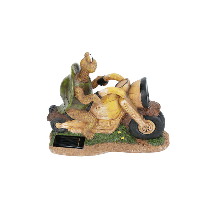 Aspen Creative 5E4E1710868B46D6B99D6FD60DF86959 Four Pack Set, Turtle on a Motorcycle Solar LED Accent Light Statue, 10" Length