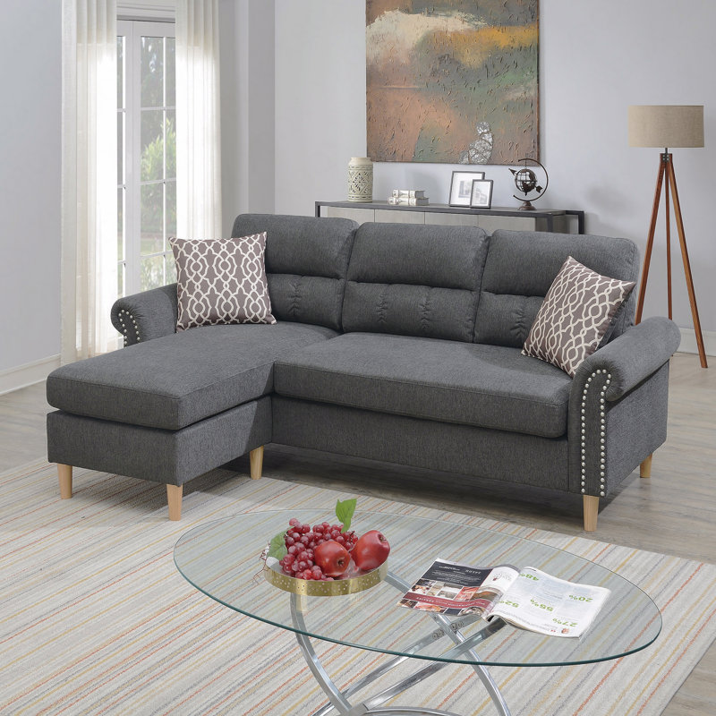 Ensemble de canapé modulaire réversible en polyfibre couleur ardoise, Gris