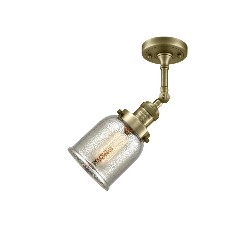 Applique murale 1 lumière 8 po Bell, Laiton antique, Ampoule à DEL rétro de 6 watts, Argent mercuré
