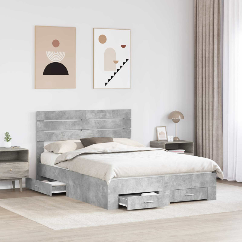 Bed, 140 x 190cm, Concrete Grey