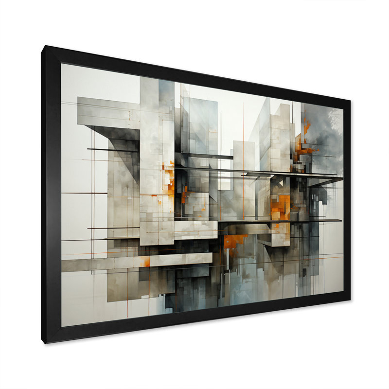 Hardedge Art Urban Geometry II - Décoration murale moderne pour le salon, H 30 po x l 40 po x P 1,5 po, Cadre photo noir
