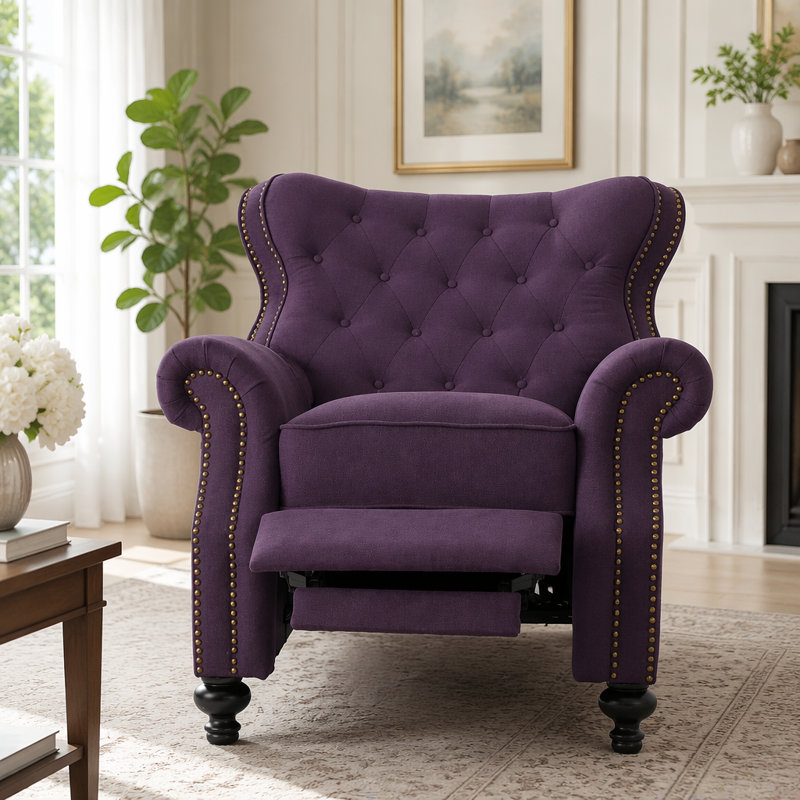 Fauteuil inclinable 3 positions avec accoudoirs roulés Modern, Prune