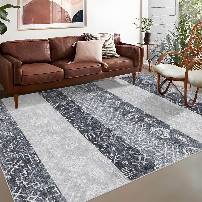Washable Runner Rug 2x6 Bathroom Bohemian Geometric Hallway Rug Non-Slip Backing Stain-Resistant Indigenous Carpet EntrywayRed