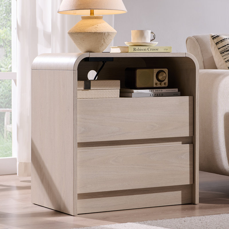 Table de bout haute 25 po avec 2 tiroirs de rangement, Brun, 1