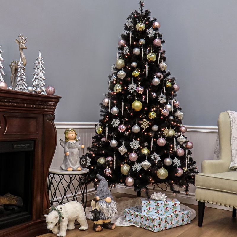 North Valley® 7' Black Spruce Artificial Christmas Tree with 500 Clear Lights with Stand