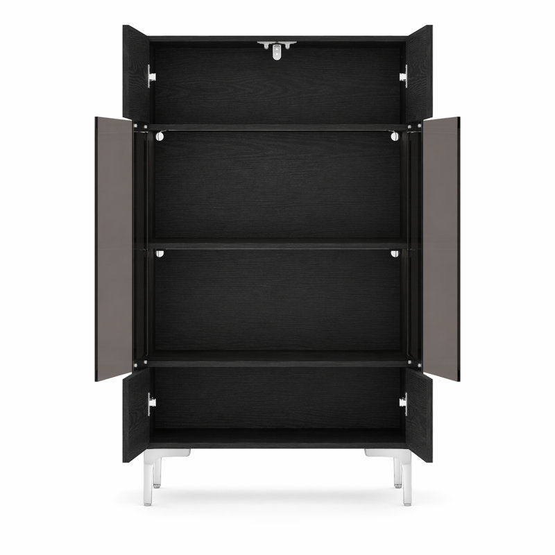 Buffet 31,5 po x H 45,3 po à 4 niveaux avec portes en verre et éclairage, Noir