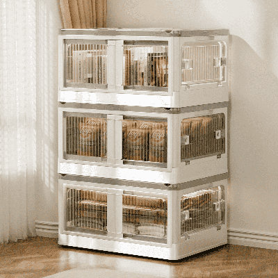 Stackable Foldable Storage Bins with Lid and Wheels (Set of 3)