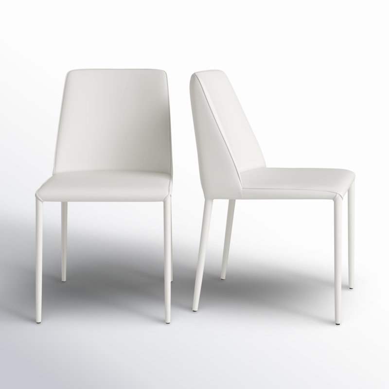 NORA PU DINING CHAIR WHITE-SET OF TWO, White Pebbled Faux Leather