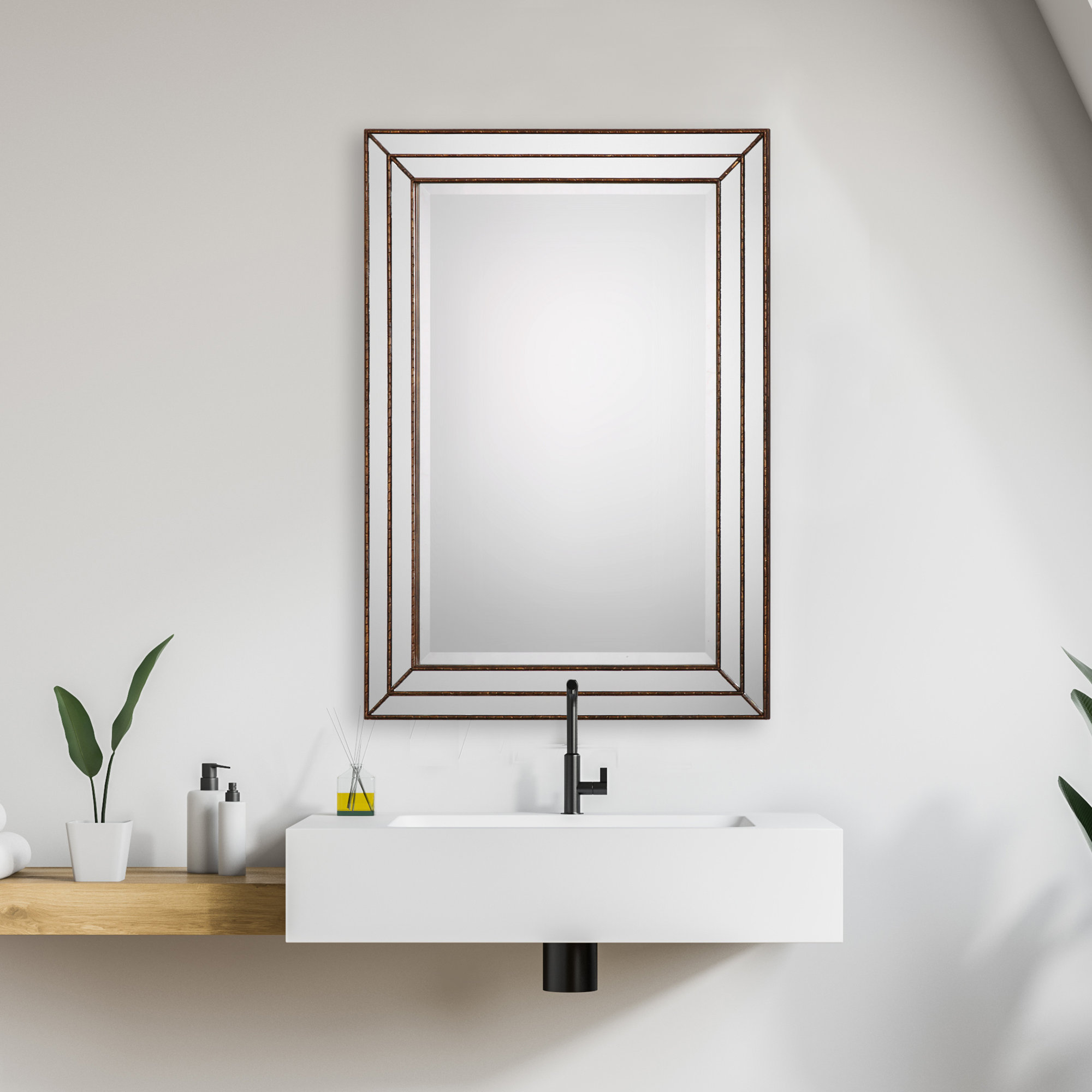 Almyra Rectangle Wall Mirror, Metallic Bronze