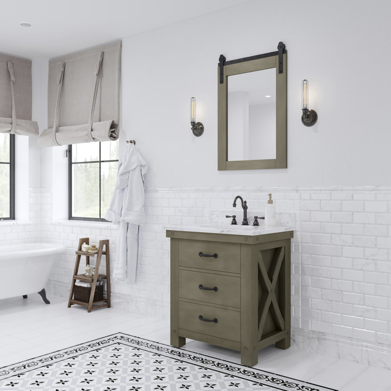 Aberdeen 30" Bath Vanity with Mirror, Rustic Sierra, Carrara White