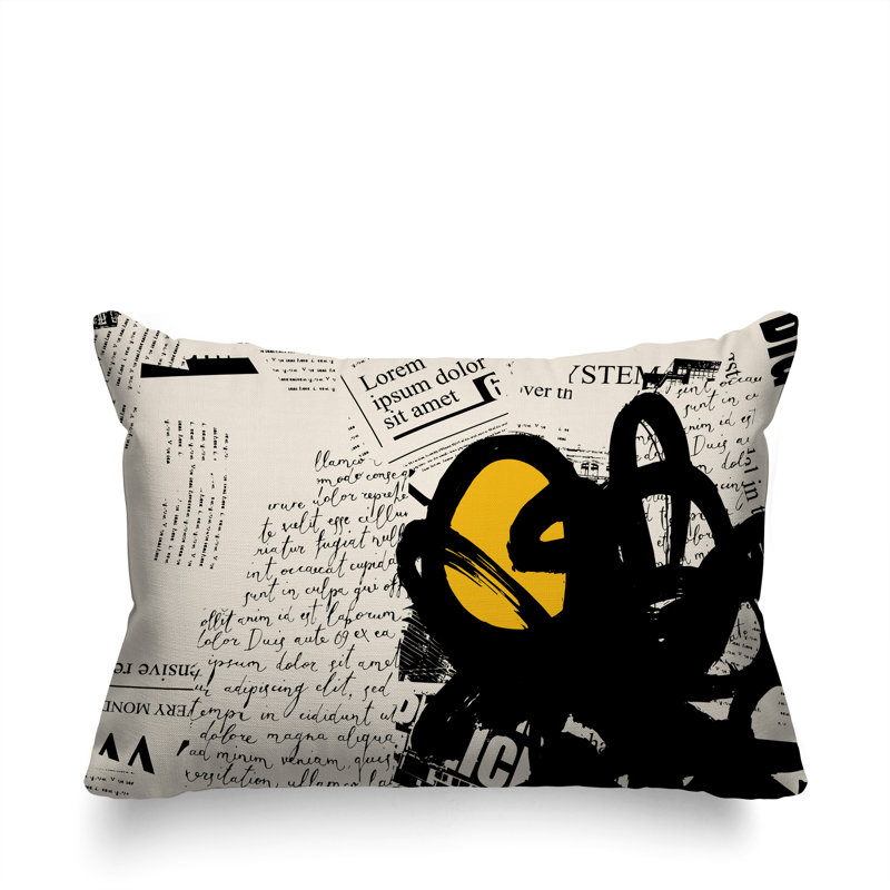 Oreiller rectangulaire réversible intérieur / extérieur Cena, Jaune / noir / blanc cassé, H 14 po x l 20 po