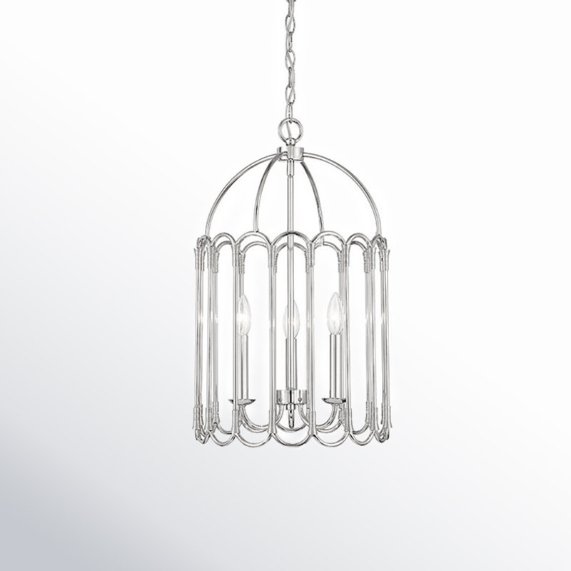 Polished Nickel 3-Light Metal Cage Lantern Chandelier