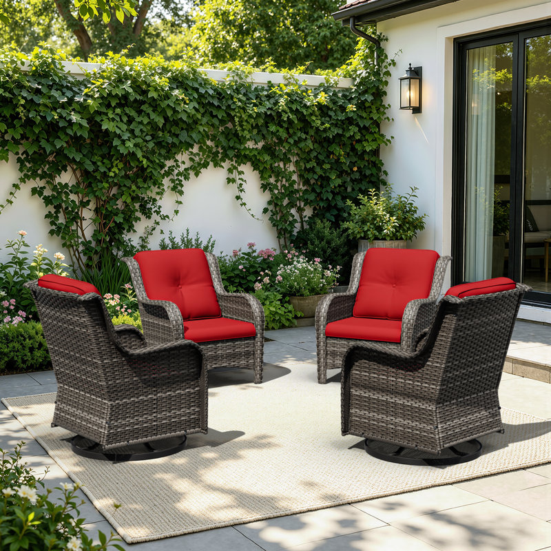 Outdoor Wicker Patio Swivel Rocker Chairs Set, 4-Piece All-Weather PE Rattan Conversation Chairs With Soft Cushions, Perfect For Backyard, Porch, Deck & Poolside